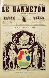 Titelblatt von Le Hanneton, Darstellung der Künstler vor der Jury auf der Ausstellung von 1867, 28. März 1867