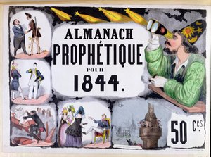 Titelblatt eines prophetischen Almanachs, der Nostradamus (1503-66) darstellt, 1844 von French School