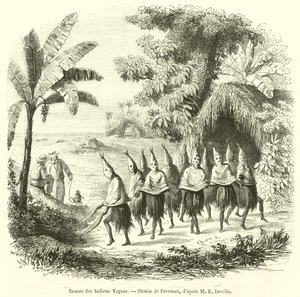 Tänze der Yagua-Indianer (Gravur) von French School