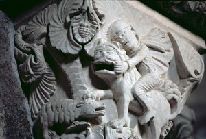 David erschlägt den Löwen (Detail eines Kapitells) um 1130