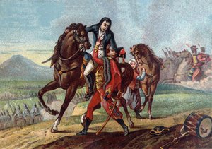 Tod von General Charles Antoine Desaix de Veygoux (1768-1800) in den Armen des Sohnes von Konsul Lebrun in der Schlacht von Marengo von French School