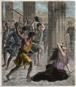 Tod von Hypatia - Hypatia (ca. 370-415) Mathematikerin und Philosophin (Neuplatonikerin), ermordet von Anhängern von Kyrill, Patriarch von Alexandria - Gravur in „Wissenschaften für alle - Physik und Chemie“ von French School