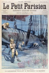 Tiefseetaucher versuchen, die Farfadet zu bergen, aus Le Petit Parisien, 23. Juli 1905