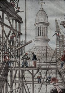 Demonstration des Gerüsts zur Enthüllung des Endes des Baus der Kuppel der Basilika von Montmartre. Gravur in „Le Pelerin“ 17/12/1899 von French School