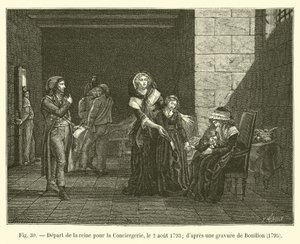 Abreise der Königin zur Conciergerie, 2. August 1793 (nach einer Gravur von Bouillon, 1795)