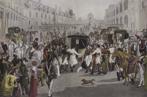 Abreise Napoleons aus Fontainebleau, 20. April 1814 von French School