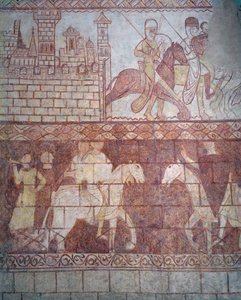 Abreise der Kreuzritter-Tempelritter im Jahr 1163 von ihrer syrischen Burg Krak des Chevaliers zur Schlacht von Boquée von French School