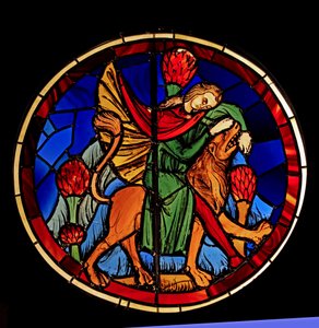 Darstellung von Samson und dem Löwen, aus der Ste Chapelle, Bay K von French School