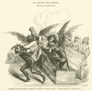 Letzte Szene aus Der arme Dorfbewohner, Komödie des 16. Jahrhunderts von French School
