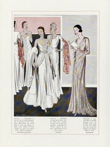 Entwurf für Abendkleider von Depouy-Magnin, Worth und Redfern, aus Art, Gout, Beaute, veröffentlicht 1931