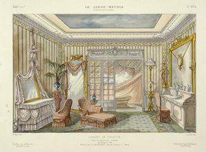 Entwurf für ein Badezimmer-Set aus Le Garde-Meuble, veröffentlicht Paris, um 1890