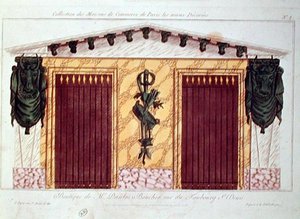 Entwurf für die Fassade eines Metzgerladens, aus einer Serie, die die am besten dekorierten Geschäftsgebäude in Paris darstellt, ca. 1810 von French School