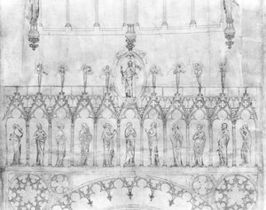 Entwurf für die Galerie der Könige an der Fassade des Straßburger Münsters, ca. 1380 (Detail) von French School