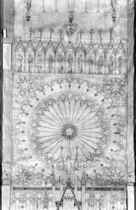 Entwurf für das Rosettenfenster und die Galerie der Könige an der Fassade des Straßburger Münsters, ca. 1380