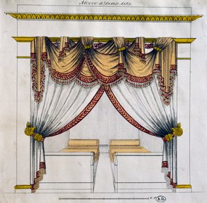 Entwurf einer Nische mit zwei Betten (Erste Empire-Periode), Illustration, Frankreich von French School