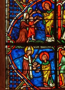Detail eines Fensters, das Szenen aus dem Leben des Hl. Laurentius darstellt von French School