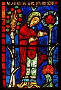 Detail eines Fensters, das Szenen aus dem Leben der Hl. Maria von Ägypten darstellt von French School
