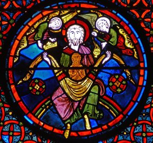 Detail eines Fensters, das das Gleichnis von Lazarus und Dives darstellt: Lazarus im Schoß Abrahams (Detail)