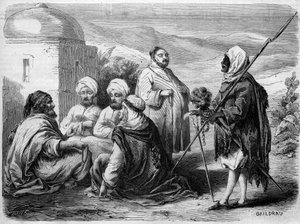 Verschiedene Arten von Derwischen (Bettlern) auf den Straßen von Tunis, Tunesien