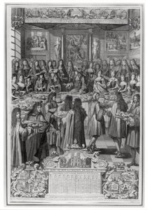 Abendessen von Ludwig XIV. (1638-1715) im Hotel de Ville, 30. Januar 1687, aus dem Kalender des Jahres 1688