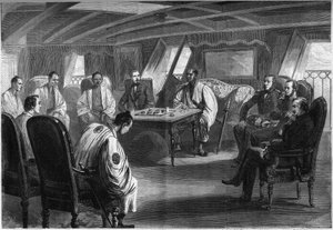 Diplomatische Konferenz an Bord des französischen Schiffes „Semiramis“, um die Krise zwischen Japan und Großbritannien zu lösen, 2. Juli