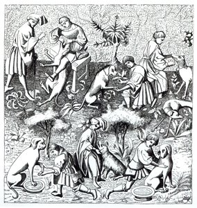 Krankheiten von Hunden und ihre Heilung, nach einer Miniatur im Manuskript von Gaston de Foix von French School