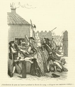 Brotverteilung im Louvre während der Hungersnot von 1709 (Gravur)