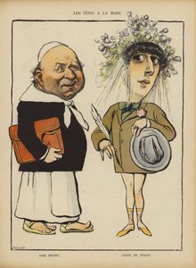 Dom Michel und die französische Tänzerin und Kurtisane Liane de Pougy. Illustration für Le Rire von French School