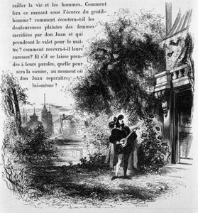 Don Giovanni, der Elviras Zofe ein Ständchen bringt, Szene aus Don Giovanni (Gravur) von French School
