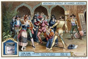 Don Juan: Akt I, Szene XX, Don Juan auf dem Maskenball - Chromo Liebig von French School