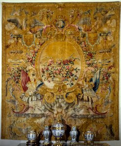 Türschild der königlichen Gondel. Seidentapisserie aus Louis Duponts Werkstatt nach einem Karton von Jean Lemoyne von French School