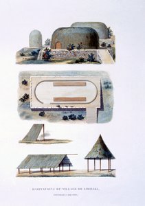 Behausungen im Likiliki-Dorf, Neuirland, 1826