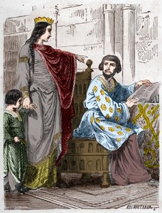 Dynastie der Kapetinger: Konstanze von Arles, Königin von Frankreich, mit Robert II. dem Frommen. von French School