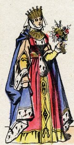 Dynastie der Kapetinger: Porträt von Margarete von der Provence (1221-1295), Königin von Frankreich, Ehefrau von Ludwig IX. von Frankreich (1214-1270). Epinal-Bildgebung aus dem späten 19. Jahrhundert. Private Sammlung. von French School