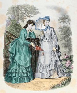 Elegante Frauen in einem Garten, aus La Mode Illustrée, 1871