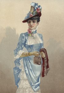 Elegante junge Dame im blauen Kleid mit kleiner Handtasche von French School