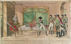 Kaiser Napoleon I. betrachtet das Schwert von Friedrich dem Großen in Potsdam, 1806