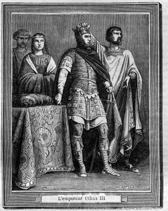 Kaiser Otto III. (980-1002), römisch-deutscher Kaiser Gravur in „Geschichte der Päpste-Könige-Königinnen und Kaiser durch die Jahrhunderte“ von Maurice Lachatre