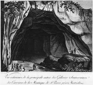 Eingang zu den unterirdischen Steinbrüchen, Illustration aus Histoire naturelle de la Montagne Saint-Pierre de Maastricht von Barthelemy Faujas de Saint Fond, 1799 von French School