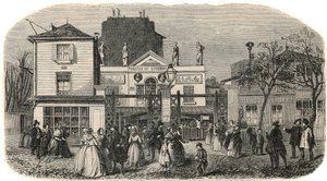Eingang des Theaters von Luxemburg genannt Bobino im 19. Jahrhundert - Gravur in „Tableau-de-Paris“ von Edmond Texier 1852 von French School