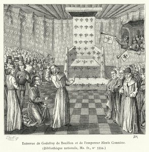 Treffen von Godefroy de Bouillon und Kaiser Alexios Komnenos (Gravur)