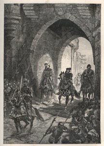 Einzug von Karl VI. dem Wohlgeliebten, König von Frankreich, in Paris nach der Niederschlagung des Aufstands der Maillotins im Jahr 1382 - Französischer König Karl VI. kehrt nach Paris zurück