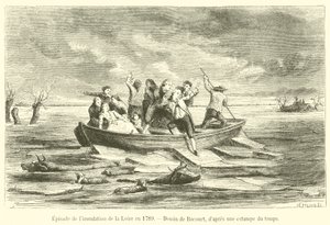 Episode der Überschwemmung der Loire im Jahr 1789 von French School