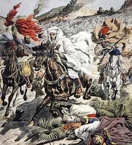 Flucht von Sultan Abd Al-Aziz aus Marokko, Titelillustration aus Le Petit Journal, 6. September 1908