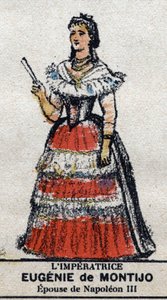 Eugenie (1826-1920), Kaiserin der Franzosen (Eugenia Maria de Montijo de Guzman, Gräfin von Teba, Ehefrau von Napoleon III). In „Galerie der Könige und Königinnen von Frankreich und berühmter Persönlichkeiten von 1643 bis 1895“ Epinal-Bild.