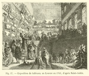 Ausstellung von Gemälden im Louvre, 1763, nach Saint-Aubin