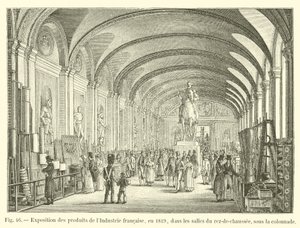 Ausstellung der Produkte der französischen Industrie, 1819, in den Räumen des Erdgeschosses, unter der Kolonnade von French School