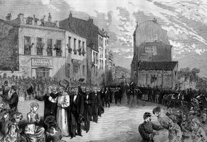Vertreibung der Kapuziner aus Marseille nach den Dekreten vom März 1880, die von Jules Ferry erlassen wurden und den Mitgliedern nicht genehmigter religiöser Kongregationen das Recht auf Unterricht entzogen: Ovation der Menge für die aus ihrer Gemeinschaft von French School