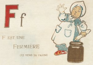 F ist eine Bäuerin, die ihr Mehl verkauft.