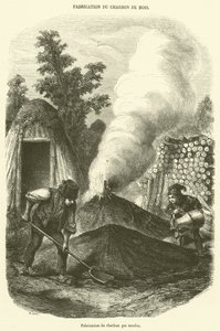 Herstellung von Holzkohle durch Meiler von French School